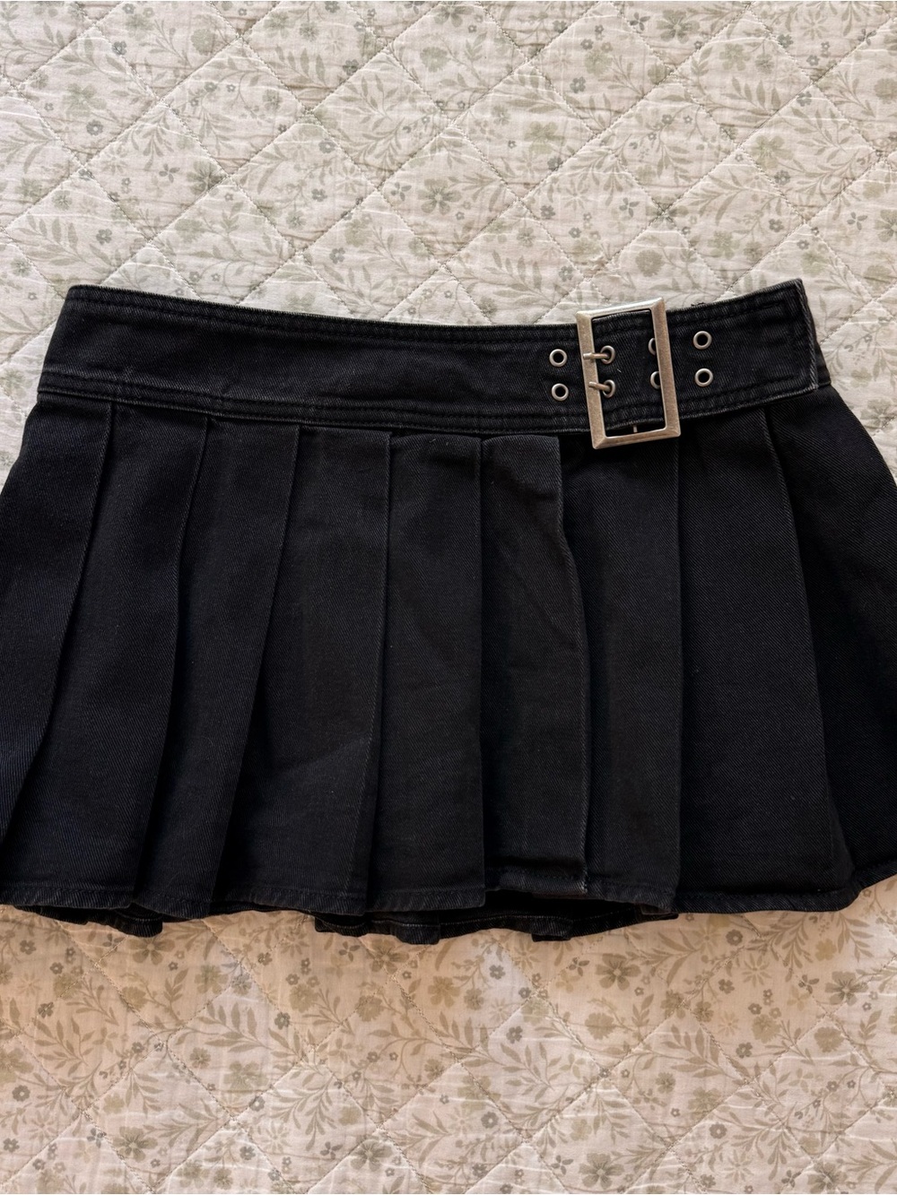 Basement Fg black tiered denim skirt with belt detail